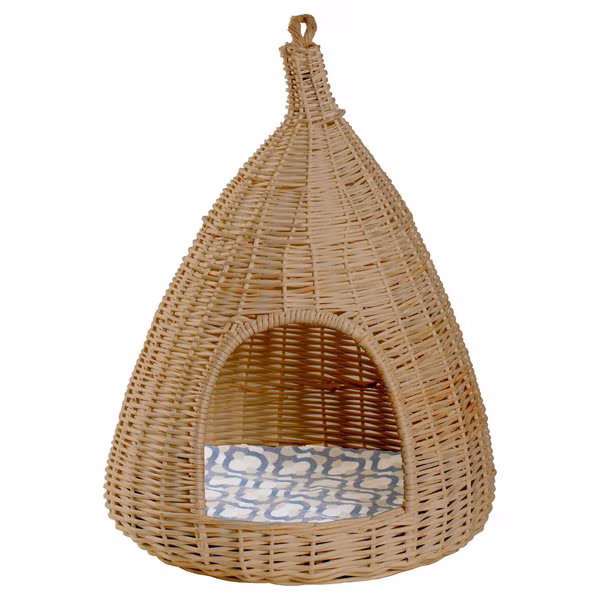 Natural Willow Pet Sleeping Bed, Cave, Basket For Dog or Cats with Cushion